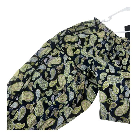 FREE PEOPLE Women SZ L Off-Shoulder Boho Paisley Print Bodysuit Top Long Sleeves - Picture 8 of 14